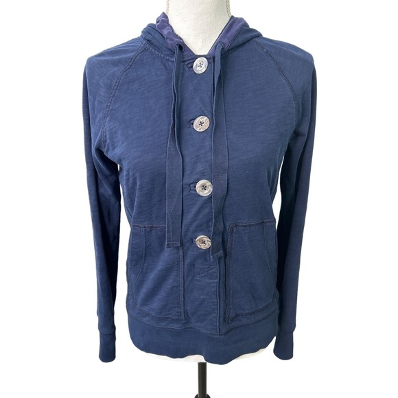 J Crew Dark Blue French Terry Hoody Full Button ‎ S - Picture 1 of 9
